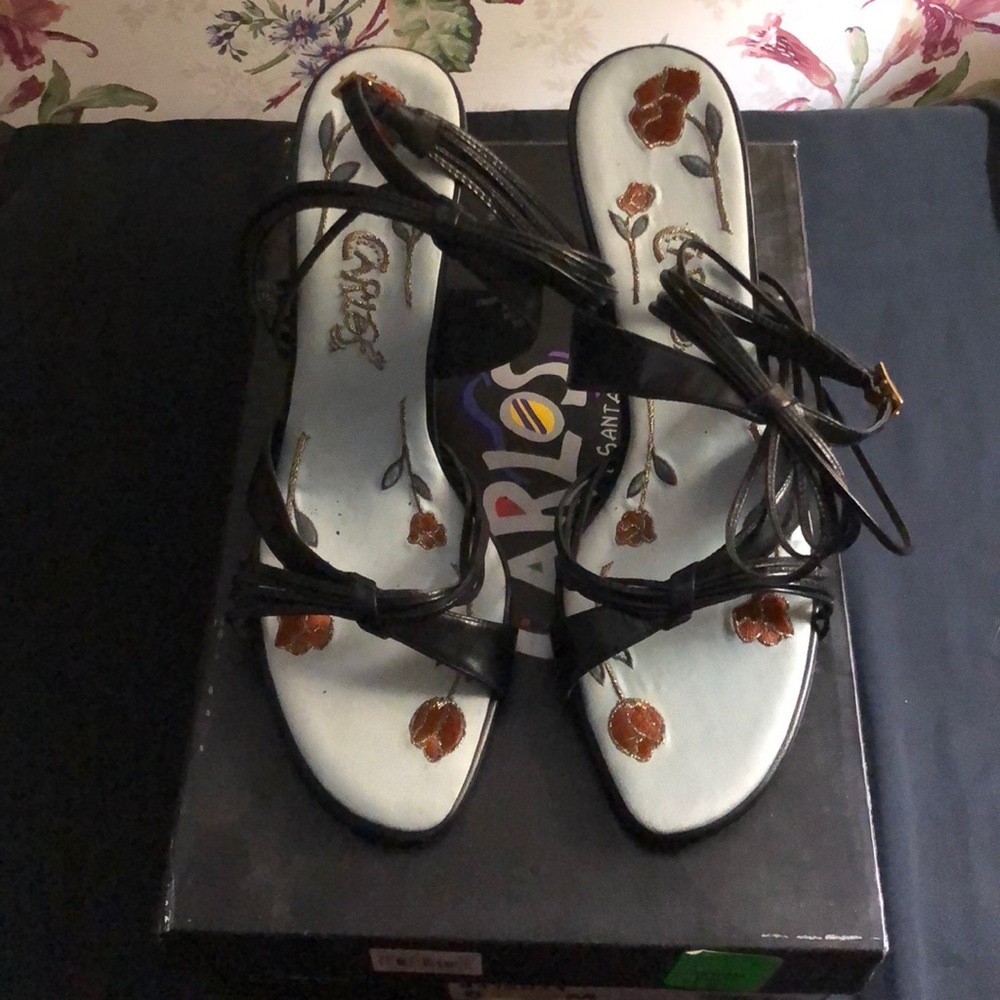 Carlos by Carlos Santana Black and Brown Floral Heels - Picture 4 of 8